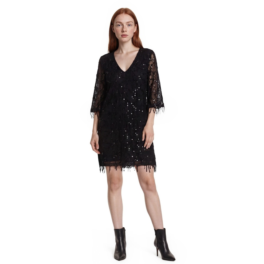 Zara Dress Women's Size Medium Black Sequin Fringe Shift Eyelash Speakeasy